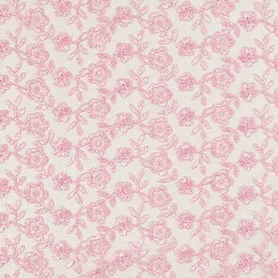 Vyšívaný tyl 4406 růžový s květy, š.110