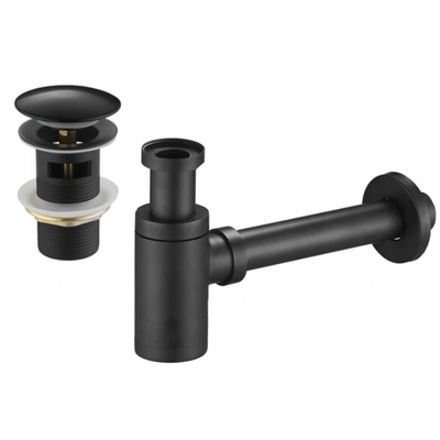 Mexen кръгъл полусифон за мивка с клик-клак запушалка, с преливник, черен - 7992050-70 (7992050-70)