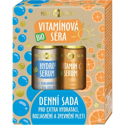 PURITY VISION Bio Vitamínová séra denní sada PURITY VISION BIO Hydro2 serum s 1,5 % kyselinou hyaluronovou 30 ml + PURITY VISION BIO Vitamin C serum s 5% vitaminu C a 0,5% kyselinou hyaluronovou 30