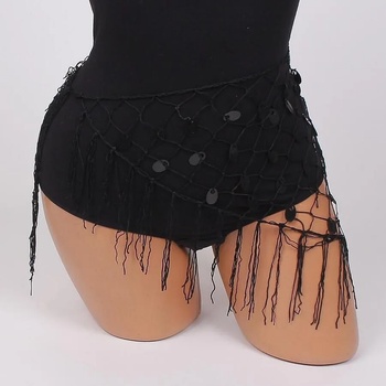 Image 1 of Мрежест денс шал в черно с пайети