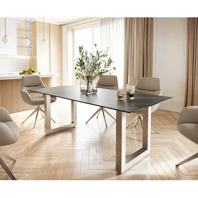DELIFE Jídelní stůl Edge 200x100 cm keramika Laminam® Noir Desir hnědá široká podnož nerezová ocel