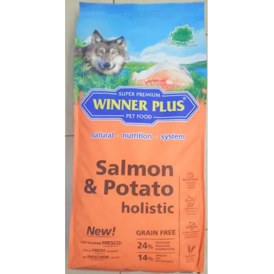 WINNER PLUS Salmon & Potato holistic - холистична храна за пораснали, чувствителни кучета БЕЗ ЗЪРНО, за всички породи, Германия - 12 кг