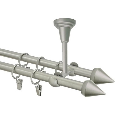 OK-GarnýžeCZ Garnýž kovová dvouřadá 16mm Hrot double stříbrná mat 190 cm do stěny / na tunýlek - bez kroužků