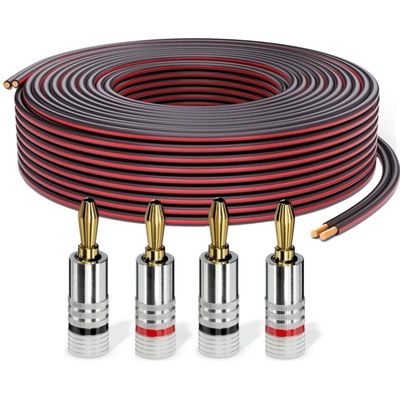 PureLink speaker cable OFC 2x2.50mm2 (0.20mm), 10.0m, black with red characteristic, set with 4 banana plugs - SE-SP062-010-B04