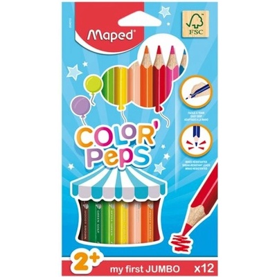 Maped Color' Peps Jumbo farebné ceruzky trojhranný tvar hrubé rôzne farby 12 ks
