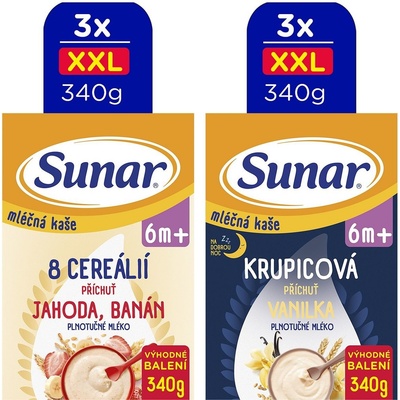 Sunar mléčná kaše XXL mix příchutí 6 x 340 g