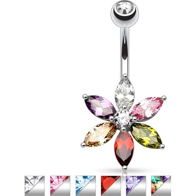 Šperky eshop piercing do jazyku z oceli barevný zirkon ve tvaru kabošonu AB25.14 červená