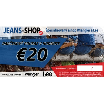 JEANS-SHOP Darčekový poukaz JEANS-SHOP.SK v hodnote 20Euro