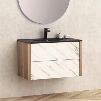 InterCeramic Мебел за баня bg 8050 + мивка icc 8066b - конзолен шкаф с умивалник (bg 8050 + МИВКА icc 8066b ЧЕРЕН МАТ)