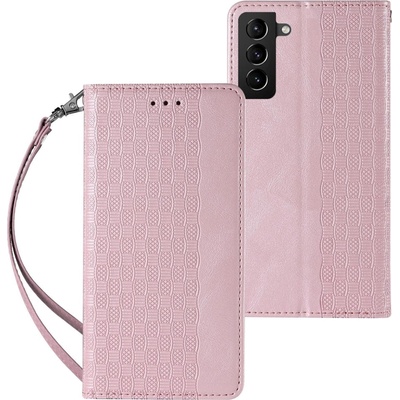 HQWear Магнитен кейс с държач за Samsung Galaxy S22 + (S22 Plus) с отделение за карти и висулка/каишка, Розов (9145576250648)