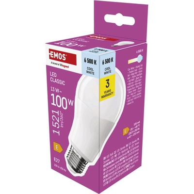 Emos LED CLS A60 13W 100W 1521lm E27 CW