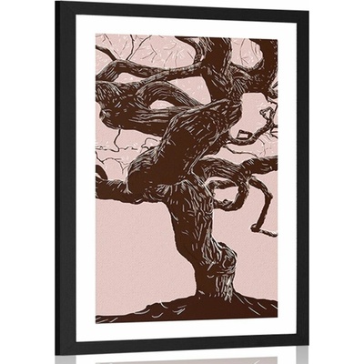 Plakát s paspartou tajuplný kmen stromu - 20x30 silver