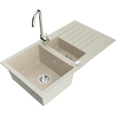 Mexen Matias гранитна мивка с 1, 5 корита с отцедник и кухненски смесител Telma, (6502-69-670200-00)