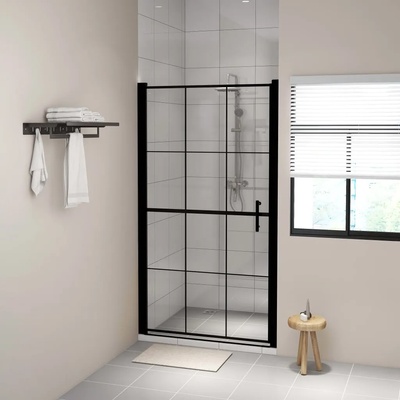 vidaXL Врата за душ, закалено стъкло, 100x178 см, черна (148889)