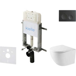 kielle Genesis New - Комплект структура за вграждане, компактна тоалетна чиния Oudee Vortex, Rimless+, SoftClose седалка и бутон Gemini New I, черен мат 30528SZ39 (30528SZ39)