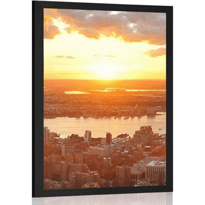 Plakát západ slunce nad městem New York - 40x60 black