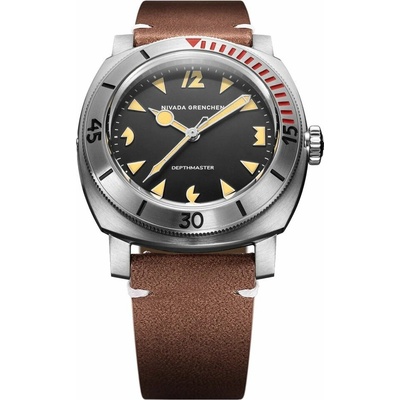 Nivada Grenchen Depthmaster Pacman - Brown Leather White Stitching