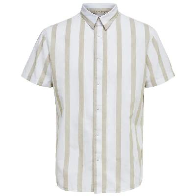 Риза с къс ръкав Selected Slim New Linen Classic short sleeve shirt - White (Incense / Stripes Stripes)