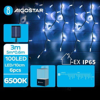 Aigostar LED соларен коледен гирлянд 100 LED, 8 функции, 8x0, 6m, IP65, студена б (AI0437)