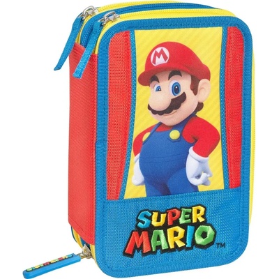 Super mario Ученически несесер Супер Марио Tricolore със съдържание с 3 отделения