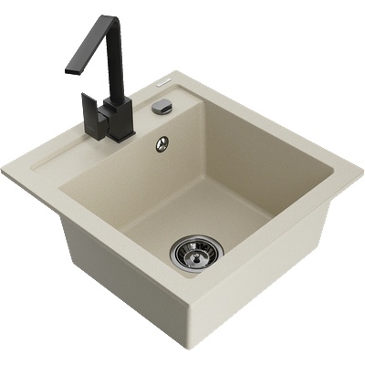 Mexen Vito гранитна кухненска мивка с 1 отделение и кухненски смесител Rita, бежова - 6503-69-670300-70 (6503-69-670300-70)
