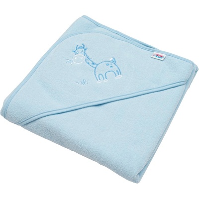 New Baby froté osuška s výšivkou a kapuckou 80x80 modrá žirafka