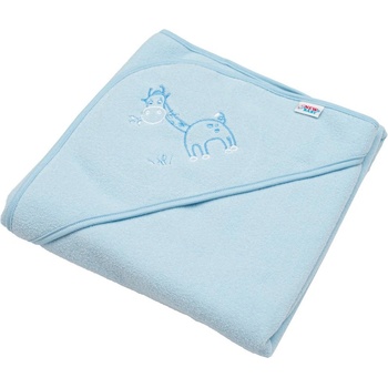 New Baby froté osuška s výšivkou a kapuckou 80x80 modrá žirafka