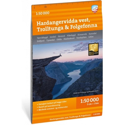 Turkart Hardangervidda vest, Trolltunga & Folgefonna - turistická mapa 1:50.000