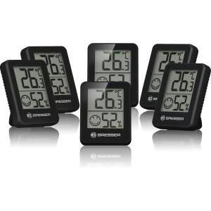 Bresser set of 6 thermometer hygrometers - digital room thermometer for checking interior humidity, suitable for refrigerators, wall mounting and magnet, mold prevention - indicator smiley, black - 7000015CM3