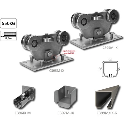 MEDIO samonos do 550 kg/8,5 m, profil 98 x 98 x 5 mm, nerez