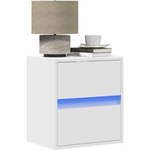 vidaXL Нощни шкафчета за стена с LED осветление, 2 бр, бели (3307962)