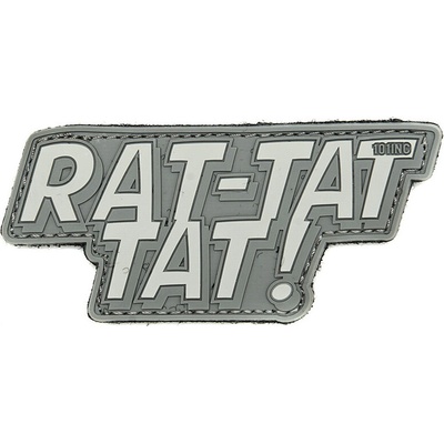 Gumená nášivka 101 Inc nápis Rat-Tat Tat! - sivá
