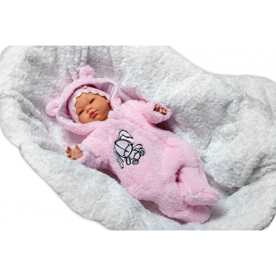 Baby Nellys Chlupáčkový overálek s kapucí Cute Bunny světle růžový – Sleviste.cz