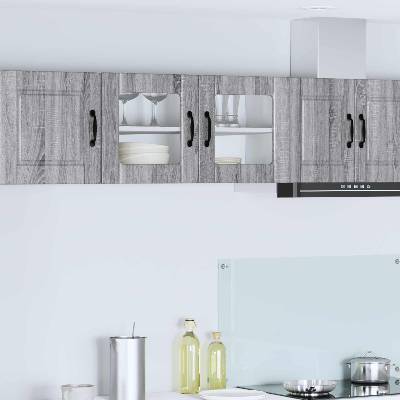 vidaXL Стенен стъклен шкаф PORTO Сив Сонома 80 x 31 x 40 см (885301)