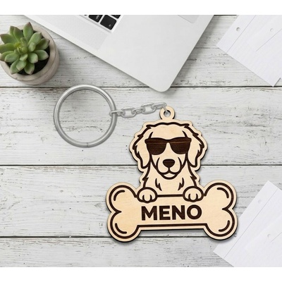Prívesok na kľúče Karls DESIGN Drevená pes s menom Retríver