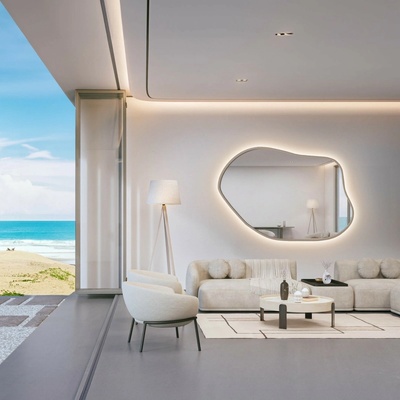 Alfaram Zrkadlo s organickým tvarom v kašmírovom ráme z MDF s podsvietením – MARIS FOAM LED V RÁME 100x72