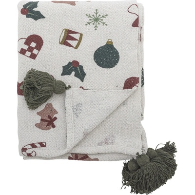 Bloomingville Vánoční přehoz z recyklované bavlny Yule 160 x 130 cm, béžová barva, textil – Zboží Dáma