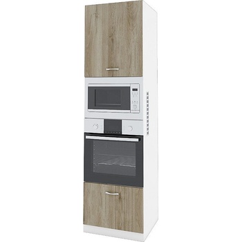 ИРИМ Колонен шкаф с четири врати за вградени фурна и микровълнова фурна Сити БДА-48 бяло гладко / дъб сонома арвен 60 см