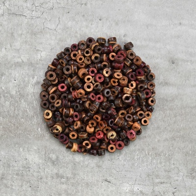 Drevené korálky – placky hnedý mix, 25 g
