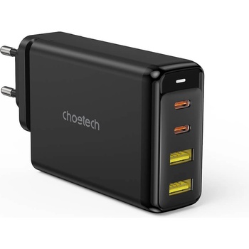 Choetech GaN Fast Wall Charger 140W - захранване за ел. мрежа за лаптопи, смартфони и таблети с 2xUSB-A и 2xUSB-C изходи с технология за бързо зареждане (черен)