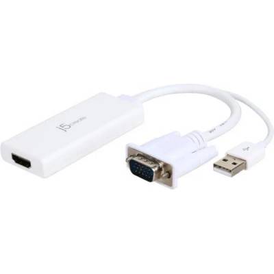 Аудио видео адаптер j5create JDA214, VGA-USB мъжко - HDMI женско, Бял