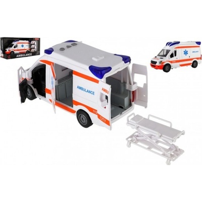 Teddies Auto ambulance na setrvačník - 28 cm - s lehátkem - se světlem se zvukem
