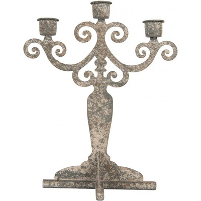 Šedý antik kovový svícen na 3 úzké svíčky Triento - 21*14*26 cm - Clayre & Eef