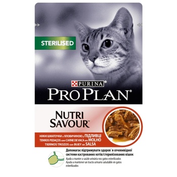 PRO PLAN Храна за кастрирани котки purina pro plan nutrisavour sterilised, с Говеждо, паучове - 2.21кг
