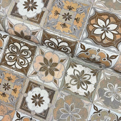Bavlna Sarah Digital 200g - Květy patchwork hnědá