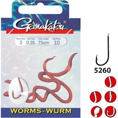 Gamakatsu Hotový návazec Worm LS-5260 Red vel.2 75 cm 10 ks