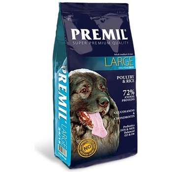 PREMIL large - ПЪЛНОЦЕННА ХРАНА ЗА КУЧЕТА ОТ ГОЛЕМИ И ГИГАНТСКИ ПОРОДИ НАД 1 ГОДИНА С ПИЛЕШКО И ПАТЕШКО МЕСО - 15 КГ
