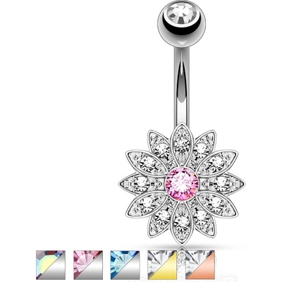 Šperky eshop piercing do bříška z chirurgické oceli třpytivý zirkonový květ W11.04 měděná čirá