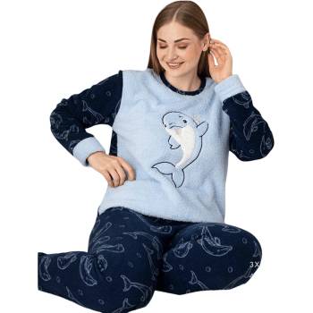 Image 1 of Дамска поларена макси пижама в синьо с делфин