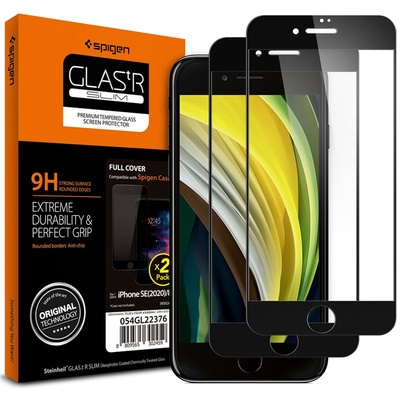 Spigen Glass. Tr Align Master Full Cover Tempered Glass 2 Pack - 2 броя стъклени защитни покрития за целия дисплей на iPhone SE (2022), iPhone SE (2020), iPhone 8, iPhone 7 (черен-прозрачен)